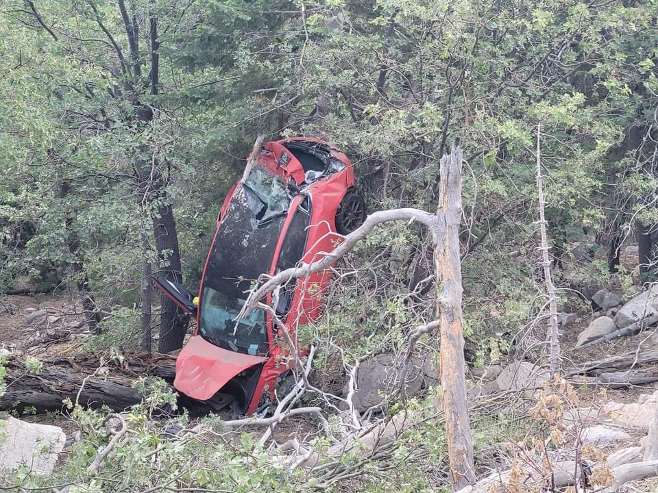 teslaownersSV's tweet photo. Model 3 went off the side of the road by 100 feet. The car was completely destroyed and yet all four occupants walked away. Teslas were built with safety as the main priority. @elonmusk https://t.co/8I4GHuZ7zf
