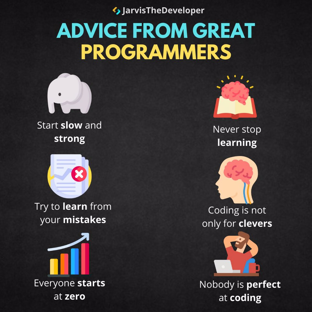 jarviscodess's tweet image. Here some piece of advice for your programming career 
#programming #programmer #python #webdeveloper #webdevelopment #javascript #programmers #java #code #php #developer #technology #codinglife #computerscience #tech #coder #coding