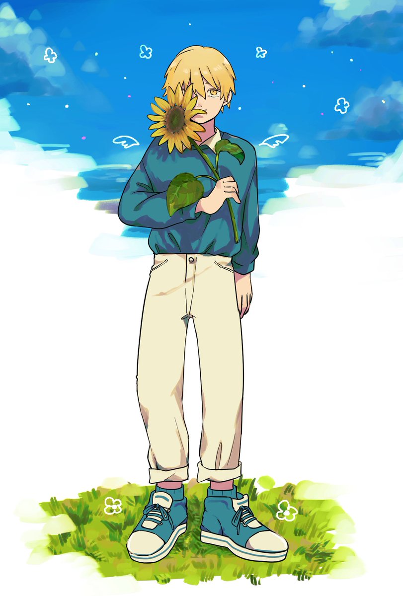 デンジ「デンジと向日葵 」|緑豆。のイラスト