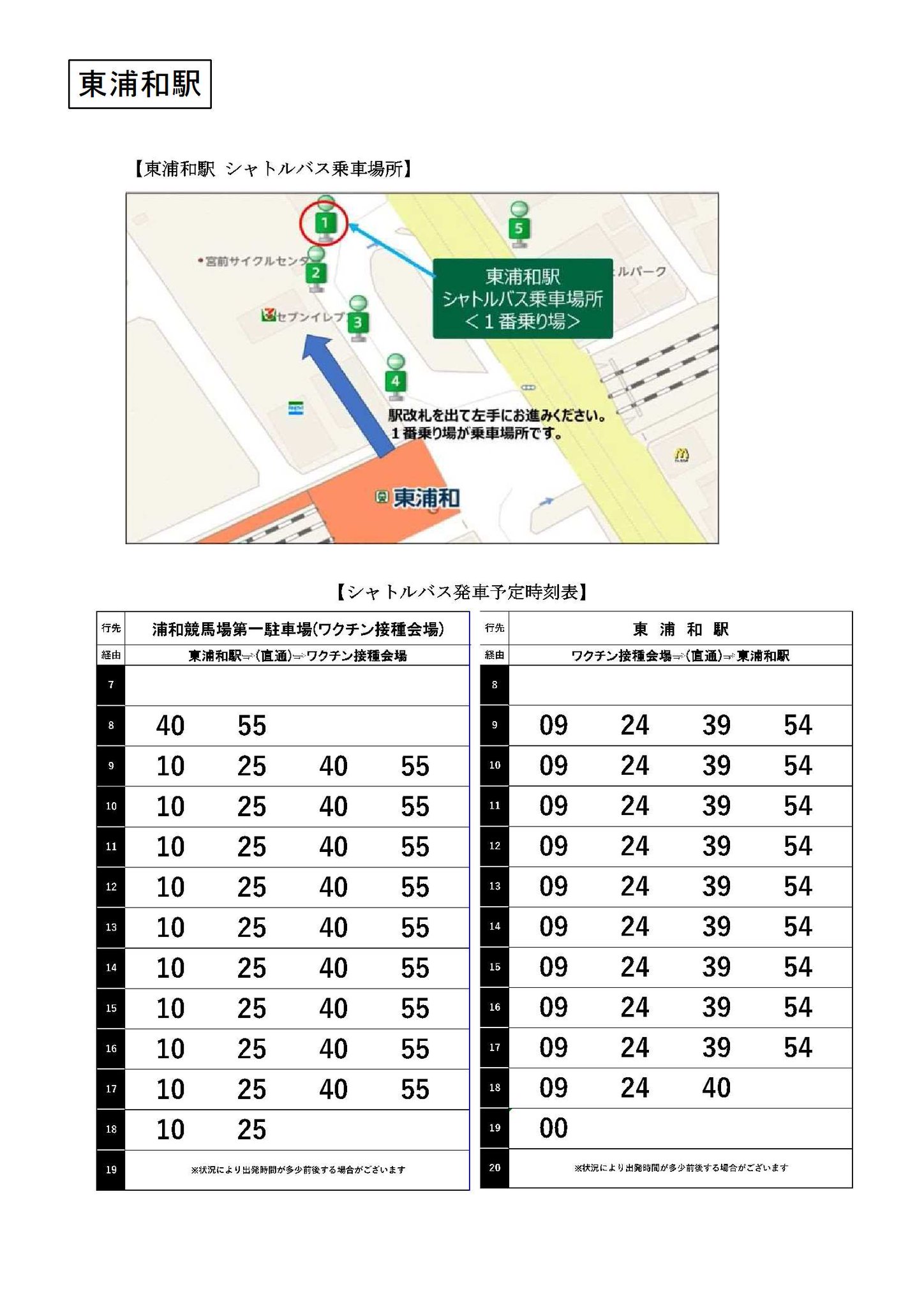 さいたま市広報課 6月29日 火 より市特設接種会場 浦和競馬場第1駐車場 のシャトルバスを運行します 市特設接種会場 浦和競馬場第1駐車場 で6月29日 火 より新型コロナウイルスワクチン接種が始まるため 浦和駅西口 南浦和駅西口 東浦和駅と会場間の