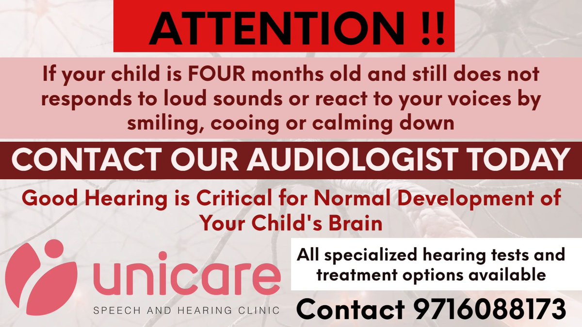 UnicareClinic's tweet photo. Newborn Hearing Screening should be done by one month of age.
If you notice any sign and symptoms of hearing loss, please consult our audiologists immediately.
#newbornhearingscreening
#newbornhealth
#hearingnewbornhappyfuture
#UNHS https://t.co/QxR5BbSLHq