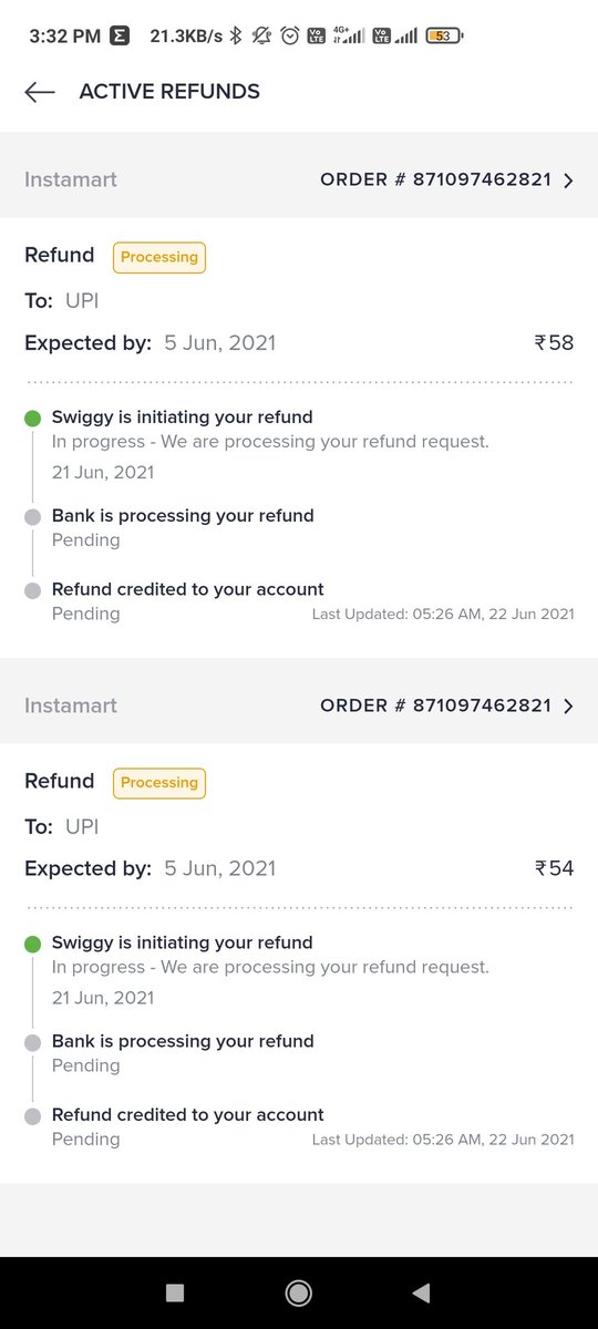 koschanmarked's tweet photo. @SwiggyCares Guys, am yet to see my refund that was supposed to be issued on June 5th, 2021. If you guys ain't willing to refund my money, just say it upfront, I've already lost hope in you https://t.co/6MNUlPf4Dg