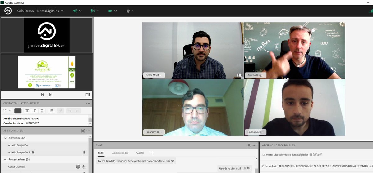 JuntasDigitales's tweet photo. Arranca el webinar que hacemos en colaboración con @Multienergia_ 
Seguimos avanzando en la difusión de nuestra solución para que los administradores de fincas tengan capacidad para hacer sus reuniones digitales de manera sencilla. 
#YoHagoJuntasDigitales https://t.co/vHNpFoDbGq