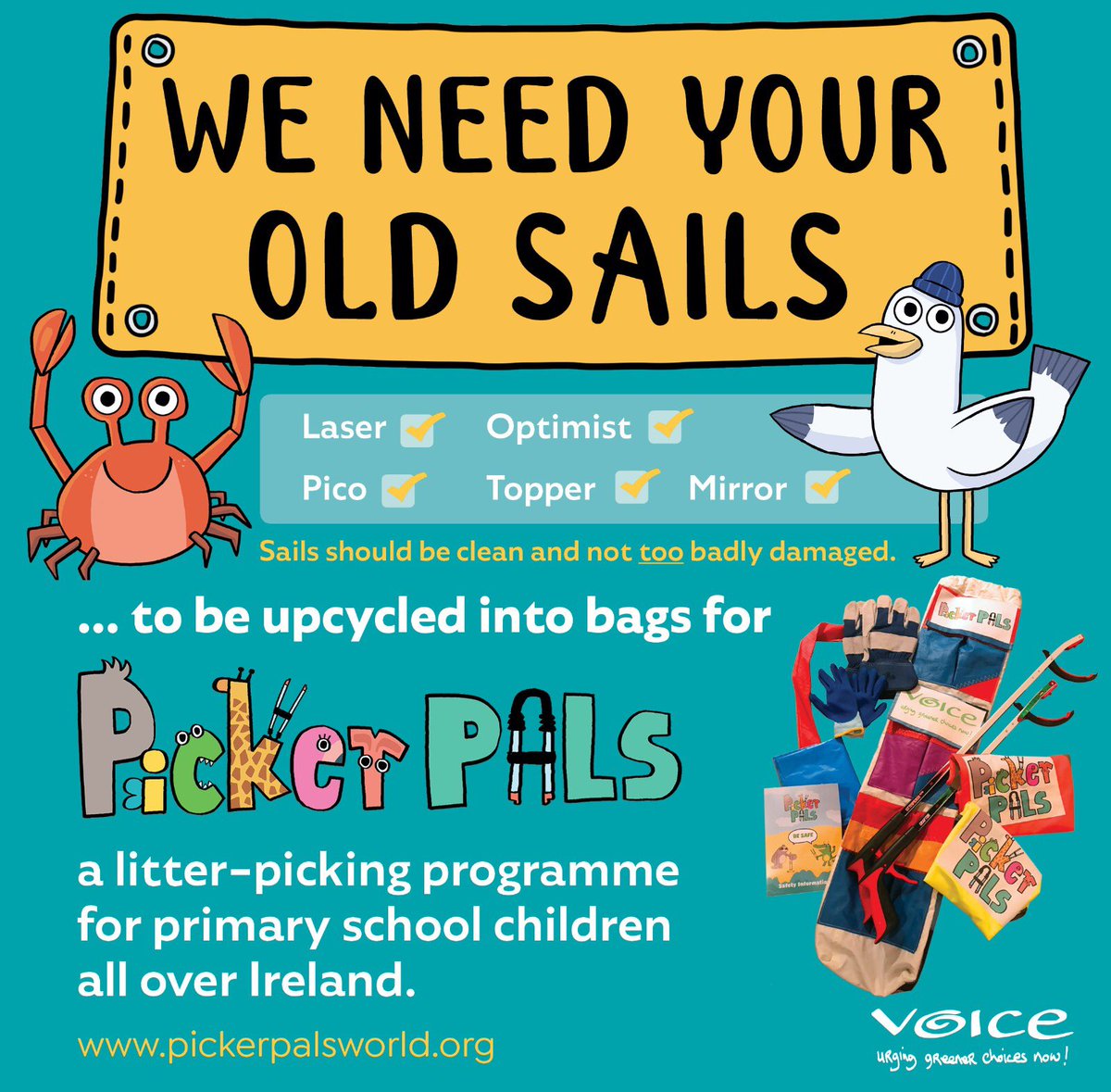pickerpalsworld's tweet photo. Huge thank you to Royal Irish Yacht Club and @RSGYC for donating old sails! ⛵️They have been saved from landfill &amp; are now in the @RediscoveryCtr ready to be made into our picker packs! We’re still looking for sails, so please share with any clubs! There’s a form on our website. https://t.co/xM7ezIklVq