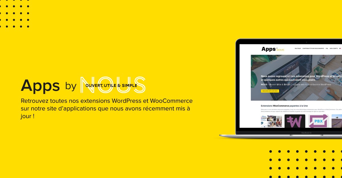 Notre site d'extensions fait peau neuve ! 🌸
Découvrez nos applications dédiées à WordPress et WooCommerce, dans une nouvelle version plus fluide, qui vous accompagne en direct avec son chatbot.
apps.avecnous.eu

#wordpress #woocommerce #plugin #ecommerce #comptabilite