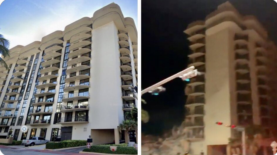 Thursday 24 June 2021. There has been an early morning massive partial #buildingcollapse at 8777 Collins Avenue, Surfside, Florida, near Miami Beach. Reason unknown. Multiple fatalities? Luxury condominiums. ~ <a href="/CryptoLoren/">Loren Coleman</a>