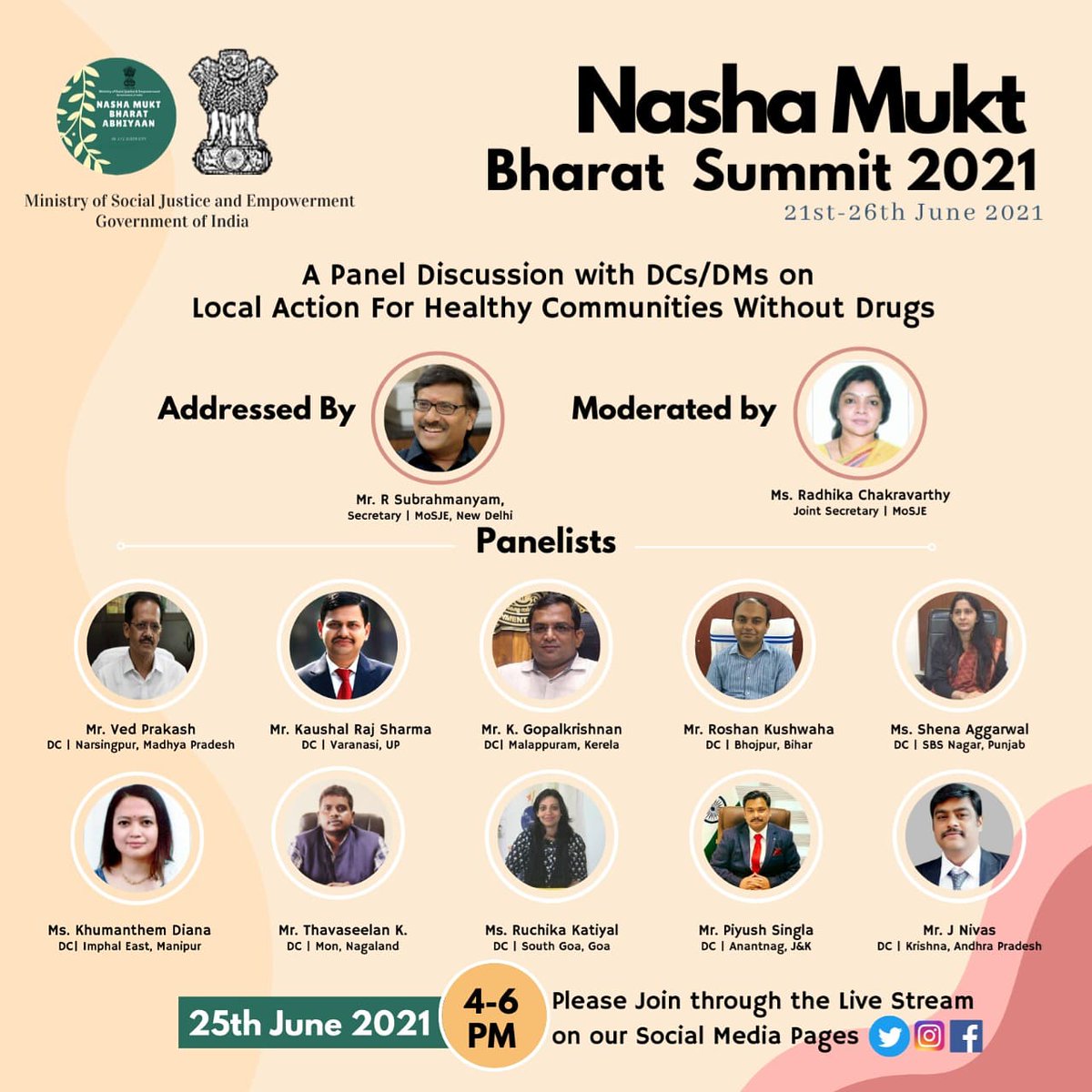 NMBA_MSJE's tweet photo. *Gentle reminder*
.
NMBSummit panel discussion on "Local Action for Healthy Communities without Drugs".
Date : 24th June 2021
Time : 4-6 PM
.
Live streaming link:
https://t.co/BnEdCfxSuw
.
#drugfreeindia #drugprevention #savelives  #substanceprevention #substanceabuse  #sharefact https://t.co/bmejID3PNT