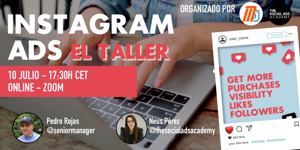 ⚡️¡Nueva edición del Taller de #InstagramAds!⚡️

<a href="/SeniorManager/">Pedro Rojas</a> y <a href="/neusperezsoler/">Neus Pérez Soler</a> estarán enseñando las claves para crear campañas rentables con poco presupuesto. 

▪️ Sábado 10 de julio
▪️ A las 17:30h 

Más info e inscripciones 👉 bit.ly/AdvertisingBra…