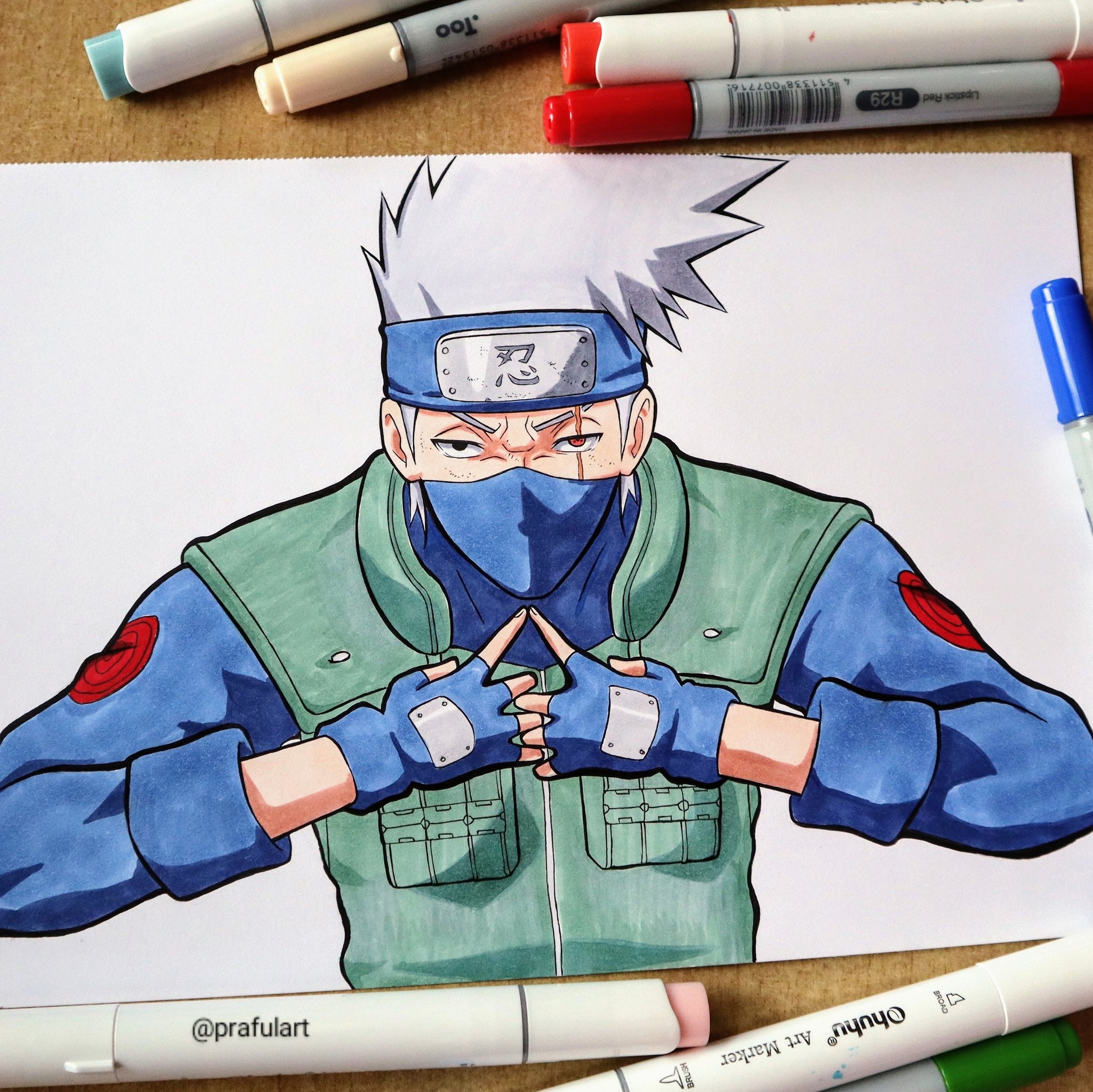 Drawing of Kakashi With Color Pencils