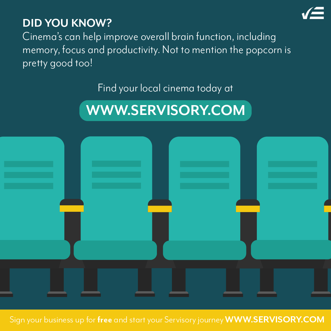 What are you waiting for, go grab some popcorn and visit your local cinema with Servisory. 

servisory.com

#cinema #film #watch #signup #entertainment #promote #business #businesssignup #directory #free