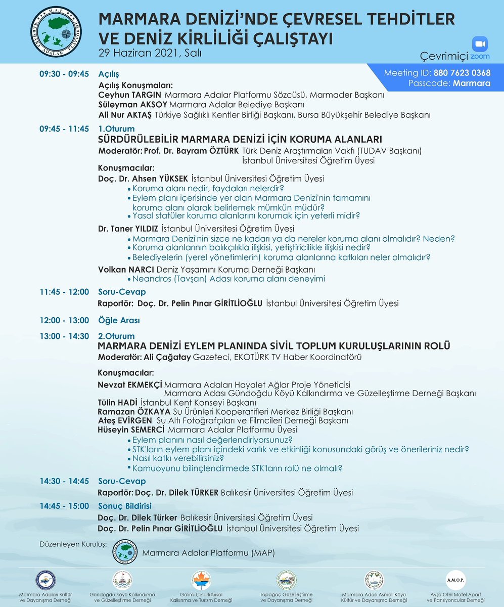 MARMARA ADALAR PLATFORMU “MARMARA DENİZİ’NDE ÇEVRESEL TEHDİTLER VE DENİZ KİRLİLİĞİ” ÇALIŞTAYI DÜZENLİYOR

29 Haziran 2021 Salı / Saat: 09:30

Kayıt linki: us02web.zoom.us/meeting/regist…

<a href="/marmaradernegi/">marmader</a>
<a href="/gundogduder/">Gündoğdu Köyü Güzelleştirme Derneği</a>
<a href="/galimicinarli/">Galimi Çınarlı Kırsal Kalkınma ve Turizm Derneği</a>
@topagacder
<a href="/asmalider/">Asmalı Köyü Derneği</a>
<a href="/bursabuyuksehir/">Bursa Büyükşehir Belediyesi</a>
<a href="/MarmaraAdalar/">Marmara Belediyesi</a>