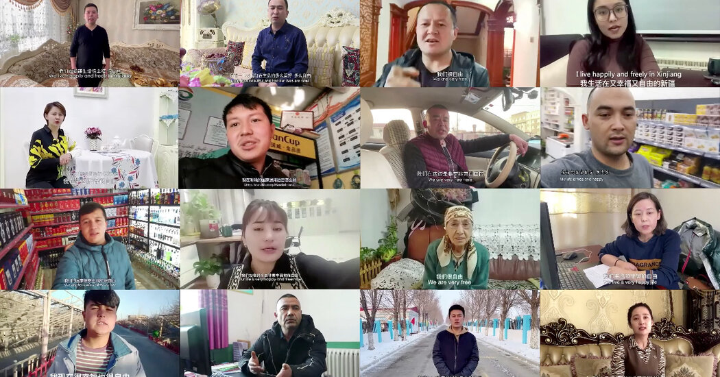 China has been flooding the world with cheap propaganda about how happy and "free" Uyghur Muslims are. What mass detention centers? The wording varies little. One featured man even admitted that "local propaganda authorities had produced the clip." nytimes.com/interactive/20…