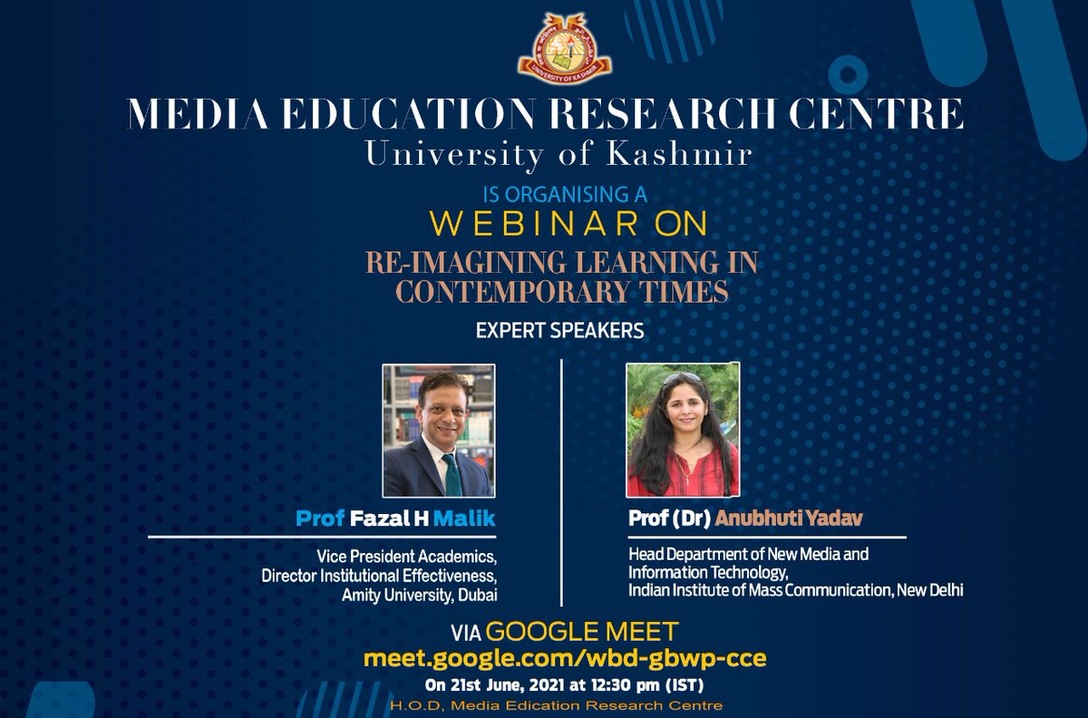 Indian Institute of Mass Communication (@iimc_india) on Twitter photo Prof. <a href="/AnubhutiYadava/">Prof. Anubhuti Yadav</a>, Head, Department of New Media, spoke on Reimagining learning in Contemporary times in a webinar organized by the University of Kashmir.
@KmrUniversity #NewMedia Prof. <a href="/AnubhutiYadava/">Prof. Anubhuti Yadav</a>, Head, Department of New Media, spoke on Reimagining learning in Contemporary times in a webinar organized by the University of Kashmir.
@KmrUniversity #NewMedia