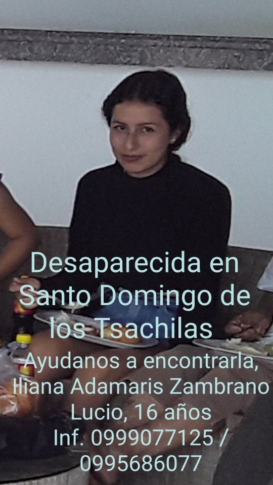 Ayudemos a su familia a encontrarla . <a href="/alexa_co2000/">ALEXANDRA CÓRDOVA MADRE DE DAVID ROMO DESAPARECIDO</a> <a href="/alexbonifaz1/">alex bonifaz</a> <a href="/94_9americafm/">Radio America 94.9 FM</a> <a href="/94_9americafm/">Radio America 94.9 FM</a> @Papolanco1 <a href="/JuntosRed/">Red Juntos Ecuador</a> <a href="/RedKapari/">Kapari Comunicación</a> <a href="/RedComEc2020/">Red de Comunicadores Ec.</a> <a href="/RedAfros/">Red De Mujeres Negras De  Imbabura Y Carchi</a> <a href="/oro_negro26/">PERIODISMO DEL SUR</a> <a href="/PeriodismoP_Ec/">Periodismo Público Ecuador</a> <a href="/FundacionCPJ/">Círculo de Periodistas Judiciales</a> <a href="/PeriodicOpcion/">Periódico OpcionEc.</a> <a href="/7Antena/">Antena 7 Radio y Televisión Online</a> <a href="/telediario_tve/">Telediarios de TVE</a> <a href="/teleamazonasec/">Teleamazonas</a> <a href="/tctelevision/">TC Televisión</a>