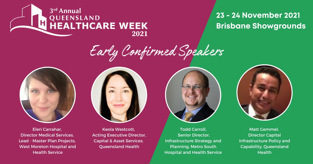 We're excited to welcome our early confirmed speakers from <a href="/qldhealthnews/">Queensland Health</a>, @MetSthHealth &amp; @wm_health   on the Health Facilities Design and Development Summit running at Queensland Healthcare Week in November 2021!  lnkd.in/gFFnhNP #QHW