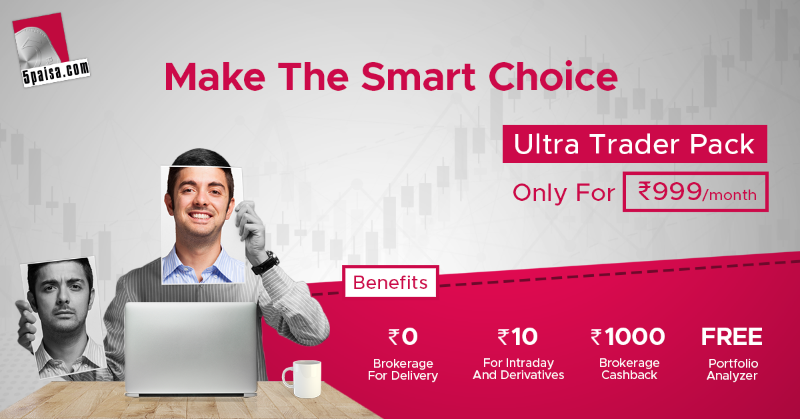 5paisa's tweet photo. Make a reliable investment choice and save huge on charges. With Ultra Trader Pack give yourself the freedom to #MakeTheSmartChoice at just Rs. 999/month and avail yourself of huge benefits.
#5paisaAddOnPack #UltraTrader #Investment #Save #Benefits