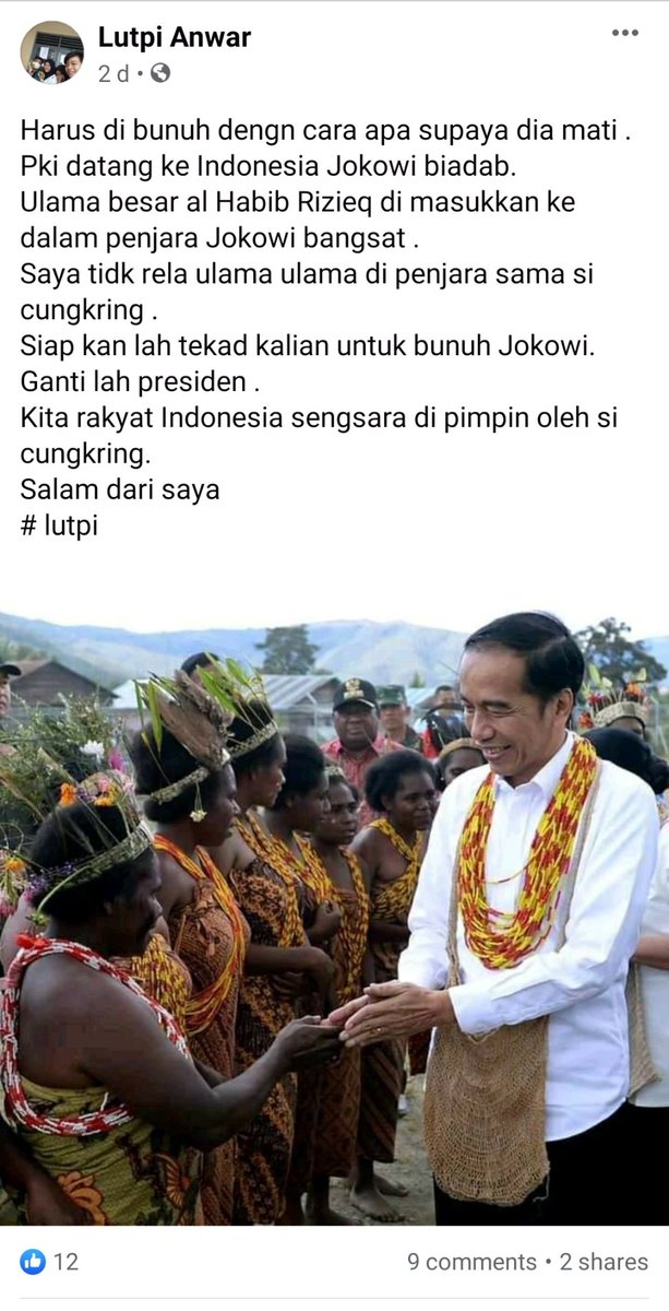 narkosun's tweet photo. Ancaman pembunuhan kepada presiden. Tolong pak @DivHumas_Polri segera ditindaklanjuti. 

Klo sesuai informasi di fb, lokasinya Bogor. Jauhkan meterai yaa..

Link:
https://t.co/yp0fHkozob https://t.co/syxBVRkdB6