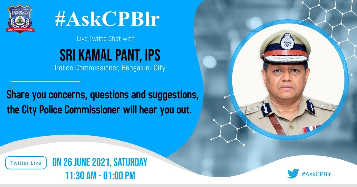 CPBlr's tweet photo. Save the date. #AskCPBlr on June 26!
Join me for a Twitter LIVE session this Saturday (Jun 26) from 11:30 AM to 1 PM.
Tweet your questions/grievances/suggestions to me using the hashtag #AskCPBlr. https://t.co/zpNpaQ4Qwh