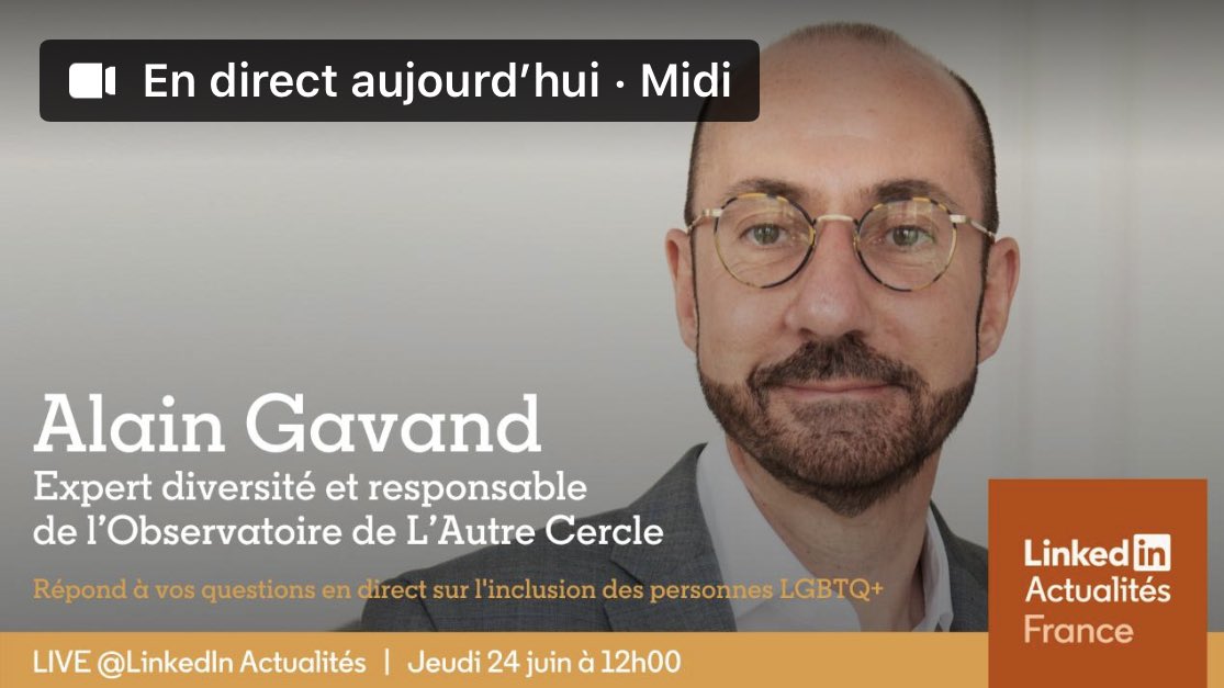 C’est dans 3 h
🏳️‍🌈Ce jeudi 24 juin 12h00, j'aurai le plaisir d'échanger en live sur <a href="/LinkedInFrance/">LinkedIn France</a> avec <a href="/mehdiramdani/">Mehdi Ramdani</a> sur l'#inclusion des personnes #LGBTQIA en entreprise
Pour vous inscrire, poser vos questions⬇️
linkedin.com/posts/linkedin…
#MoisdesFiertés @AutreCercle #LGBT #LGBTQ