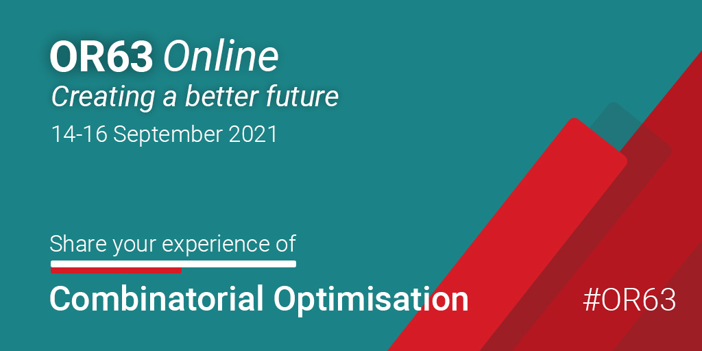 Present at our #OR63 Combinatorial Optimisation stream. The aim of this stream is to bring together researchers and practitioners to share their knowledge and experiences in tackling combinatorial optimisation problems.

Deadline 25 June: bit.ly/OR63_CO @StefanoConiglio