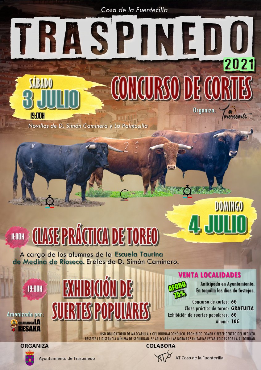 <a href="/castillataurina/">Roberto</a> <a href="/TORORECORTE/">TORORECORTE</a> <a href="/TodoPorLaFiesta/">Todo Por La Fiesta</a> <a href="/lostorostoday/">Los Toros Today</a> <a href="/100x100Toros/">100x100 Toros</a> <a href="/torosenlacalle/">Revista Bous al Carrer</a> <a href="/torosenpueblos/">Bousalcarrer</a> <a href="/torosypueblos/">Toros y Pueblos</a> <a href="/BurladeroJoveen/">BURLADERO JOVEN</a> <a href="/DaniPerrera/">𝑫𝒂𝒏𝒊𝒆𝒍</a> Finalmente el cartel definitivo es este, con tres festejos en lugar de dos.
MUCHAS GRACIAS ROBER POR TUS PALABRAS.
QUEREMOS VEROS A TODOS EN TRASPINEDO!