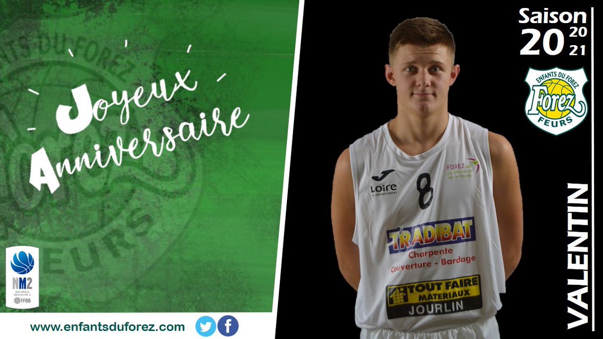 🎂 [ANNIVERSAIRE] 🎂 

Notre jeune joueur Valentin #Couble fête ses 19 ans aujourd'hui.

Nous lui souhaitons un joyeux anniversaire 🎉.

Excellente journée Val !

#GrandirEnsemble 💚💛 #EFF 🏀