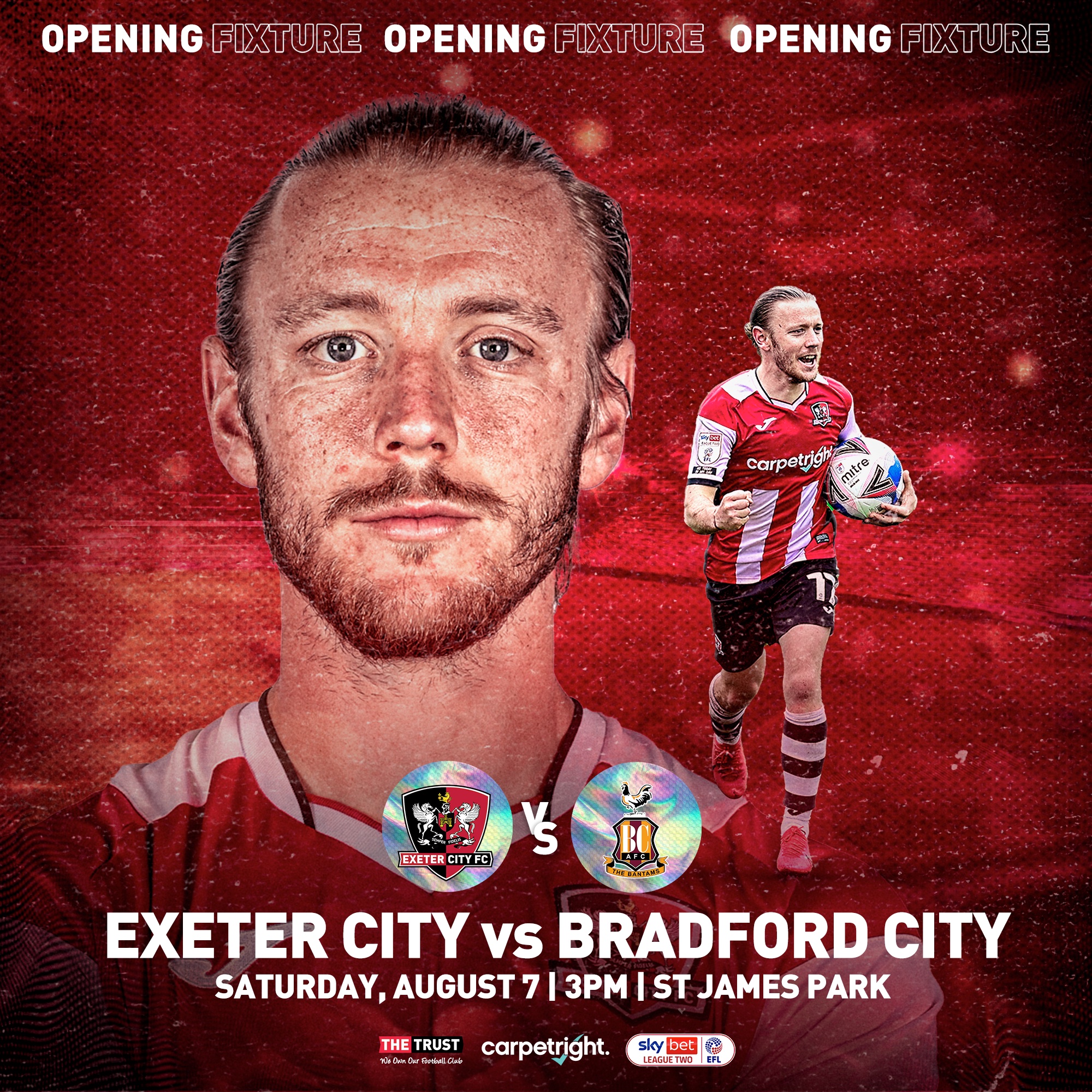 Exeter City City Will Kick Off The 2 1 2 2 Season At St James Park On Saturday August 7 Against Officialbantams In A 3pm Kick Off We Can T Wait To Have You