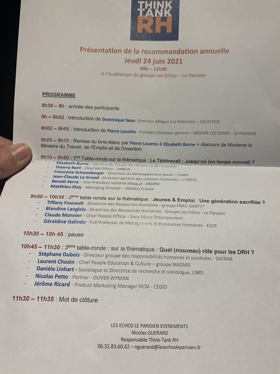 Goulmot's tweet photo. Think Tank #RH aux @LesEchos avec @Elisabeth_Borne . Un programme pertinent pour faire un bilan RH pendant #Covid_19 et préparer la rentrée / l'après Covid

@Quitoque_fr #drh #teletravail #cpf #emploi #apprentissage https://t.co/qWQRxy5AWt