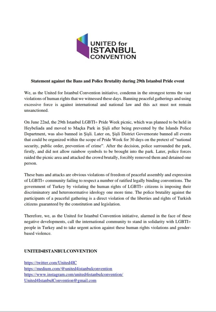 United4IC's tweet photo. We, as the United for Istanbul Convention initiative, condemn in the strongest terms the vast violations of human rights that we witnessed these days. https://t.co/5feGCGxgLc
