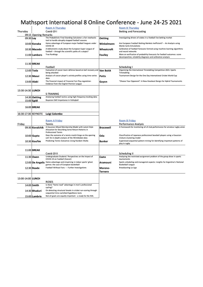 This morning Mathsport International 8 begins - a two day online conference of top research on sport from across a range of disciplines!

Here's the schedule: sites.google.com/view/mathsport…

If you want to join this morning (talks start 9:30am UK) DM me.