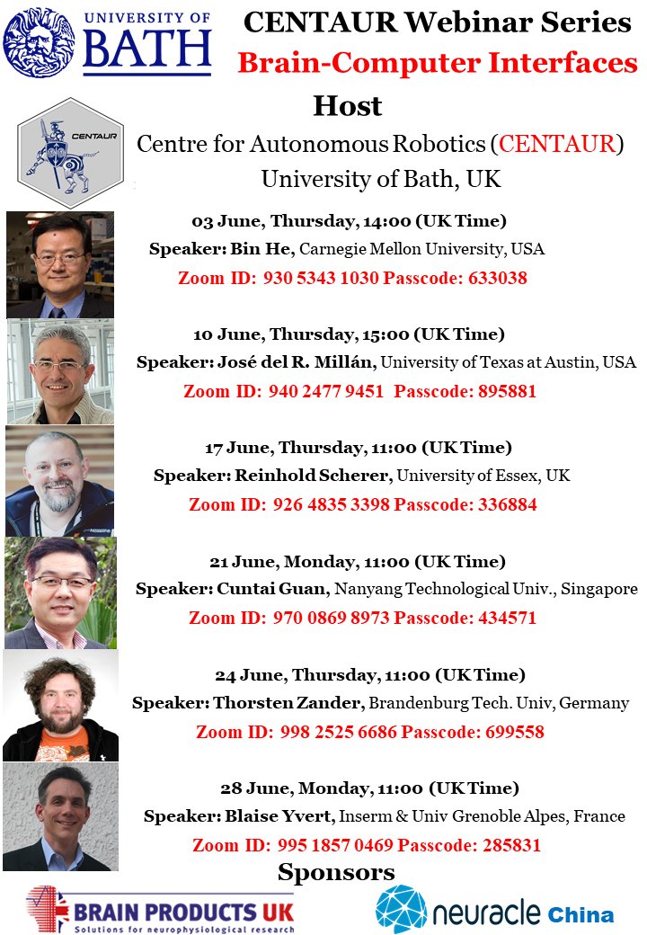 The <a href="/BrainProductsUK/">Brain Products UK</a> team is happy to sponsor the free CENTAUR webinar series at <a href="/UniofBath/">University of Bath</a> running throughout June.

Join us NOW as Professor Dr Thorsten O. Zander discusses Towards Neuroadaptive Technology based Passive Brain‐Computer Interfaces on Zoom.
#BMI #BCI