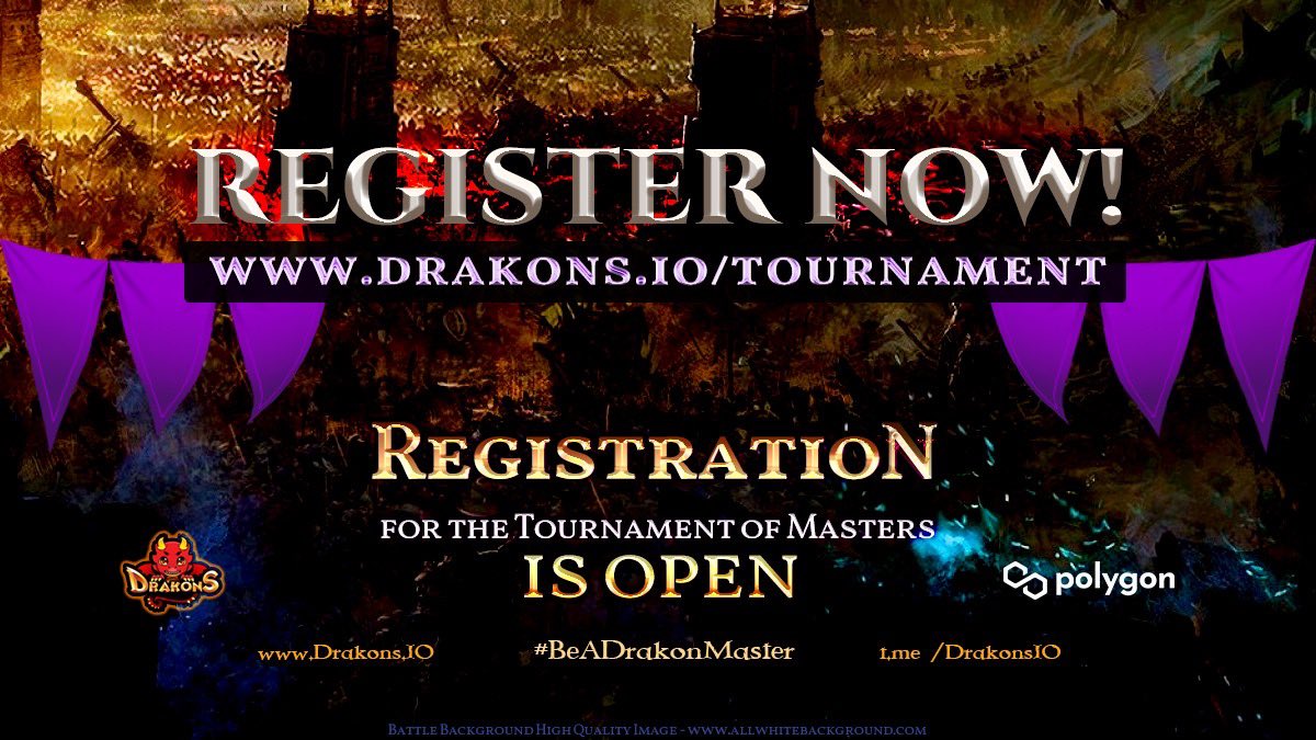 Hey #DrakonMasters, the registration to <a href="/DrakonsIO/">Drakons</a> Tournament of Masters will close tom, June 25 so make sure you’ve registered your names at drakons.io/tournament to compete with your team on July 11. See you in the arenas! 

<a href="/coinkit_/">CoinKit</a> com 1 300 DGB #BeADrakonMaster