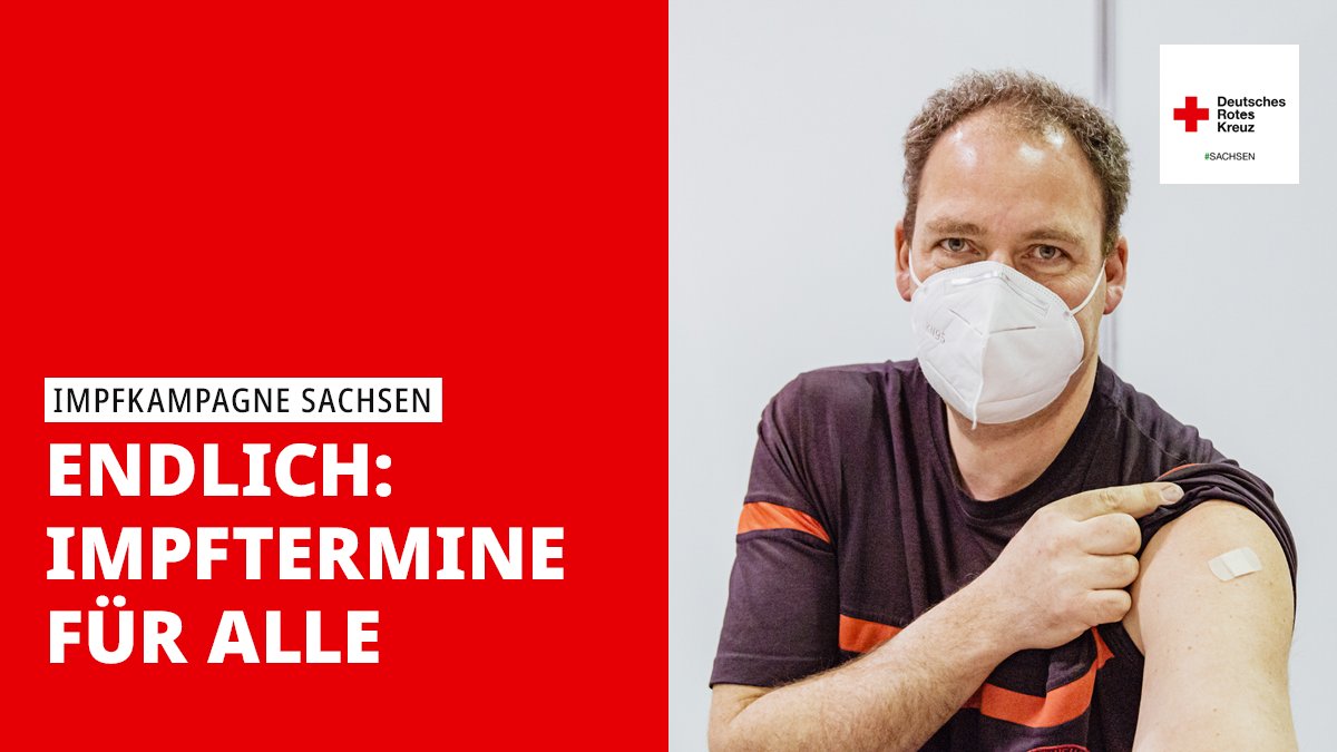 In allen #Impfzentren in #Sachsen gibt es nun freie #Impftermine 💉💪❤️

Wir sind froh jeder impfwilligen Bürgerin und jedem impfwilligen Bürger ein Impfangebot unterbreiten zu können. #Covid19 #DRK #Impfkampagne 

Medieninformation 📲  drksachsen.de/aktuelles/pres…
