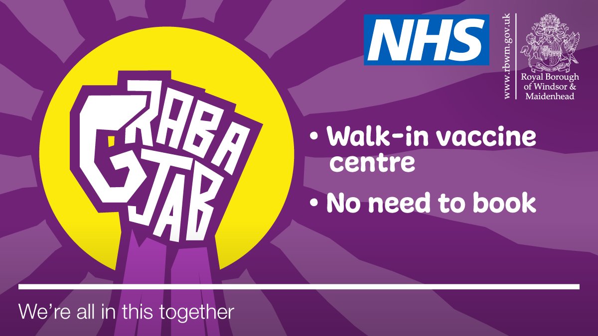 💉Desborough Suite, Maidenhead Town Hall
TODAY 26 June, 9am-5pm
1st &amp; 2nd doses
Tomorrow 27 June, 9am-midday

Pfizer
• Ages 18-39
• You can be pregnant

AstraZeneca
• Ages 40+ 

Get your 2nd jabs if your 1st was at least 8 weeks ago
#RBWMtogether
