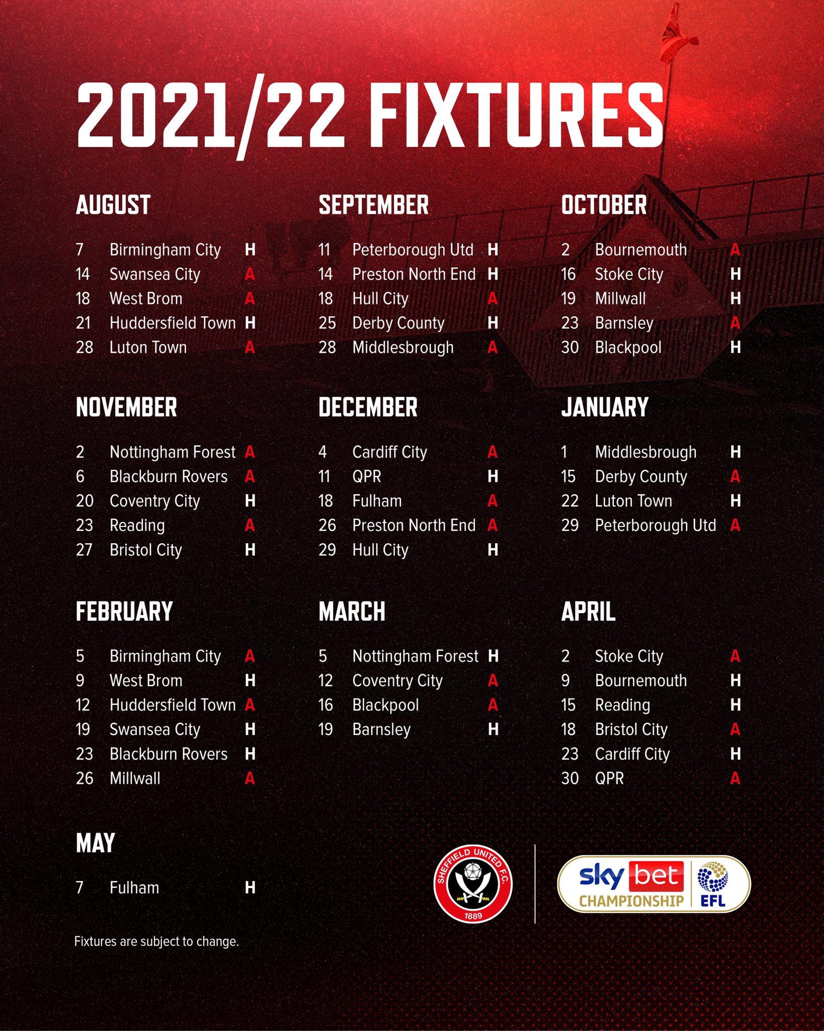 CHAMPIONSHIP FIXTURES 2021/2022