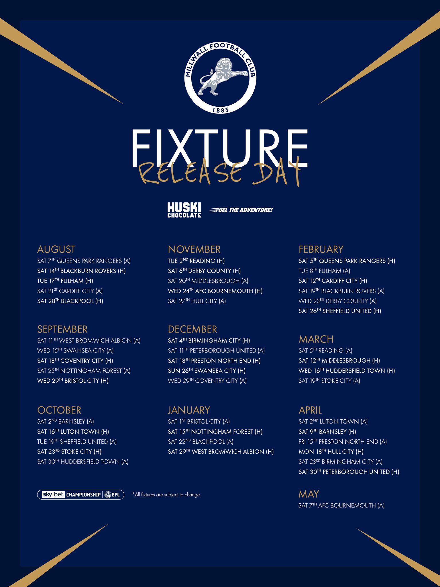 Millwall FC on X: 🔒 Our 2021/22 @SkyBetChamp fixtures are 𝐇𝐄𝐑𝐄! 👀 A  London derby to kick-off the season #Millwall  /  X