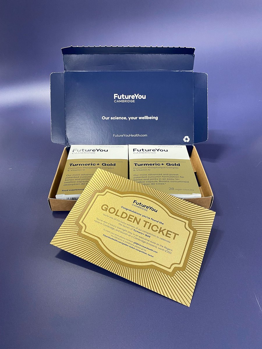 FutureYouHealth's tweet photo. Fancy winning a weekend away in Cambridge? Why not enter our golden ticket competition now! https://t.co/UMSb5kIX3I
Three golden tickets will be hidden in packs of Turmeric+ Gold too, so you could be in for a surprise with your order! #win #competitiontime #cambridge https://t.co/xdhtbQRh5W