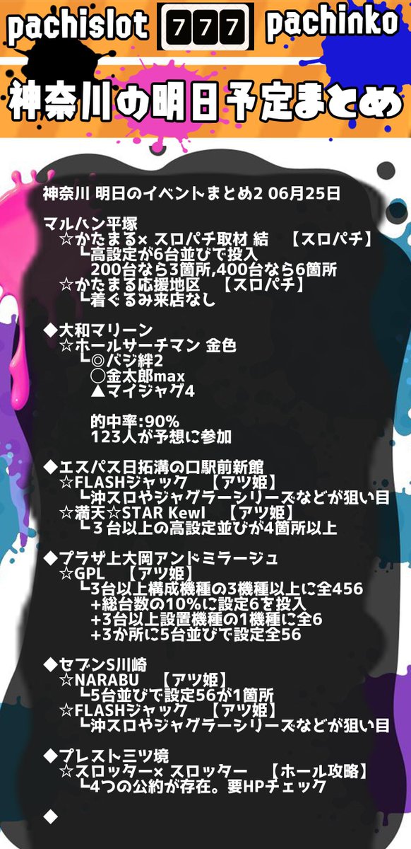 赤坂 パチスロ プログラミング 神奈川 06月25日 明日のスロットイベントまとめ 毎日前日17時配信 マルハン横浜町田 123横浜西口 ジアス新百合ヶ丘 Pia横浜モアーズ マルハン橋本台 エスパス日拓溝の口駅前本館 スロット 神奈川 詳細はこちら