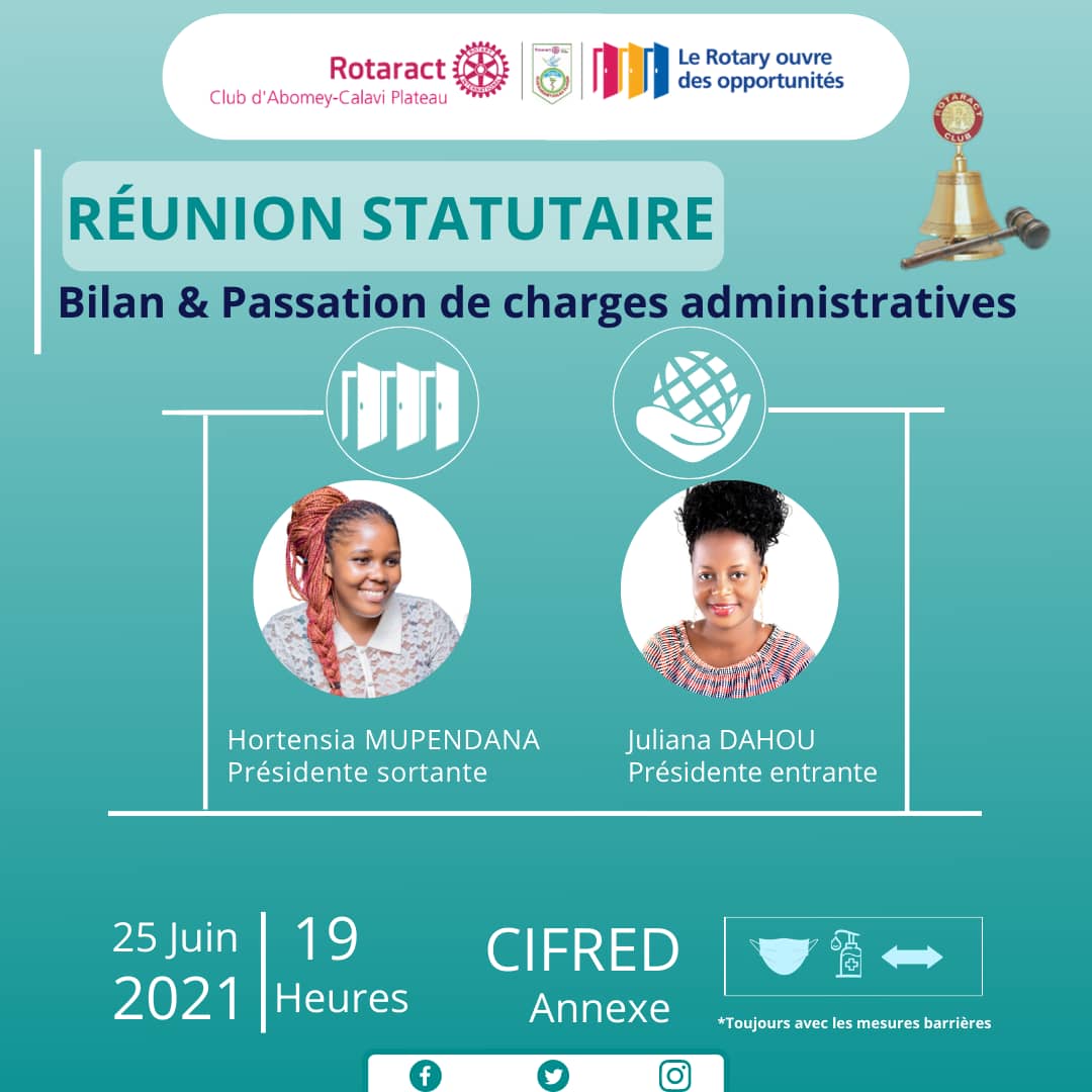 RotaractACP's tweet photo. Du mandat des opportunités au mandat du service pour le changement des vies, la roue a entamé sa rotation.
Hortensia passera le collier qu'elle a tant choyé à Juliana. 
Le collier du club changera de locataire. https://t.co/NAOI7qwjHj