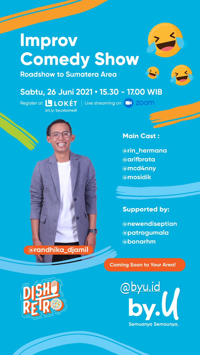 Yang mau weekend ketawa2 ada jawaban nihhhhh
Nonton lewat zoom, gratis dan ga deg2an sama kondisi saat ini
Daftar aja ke bit.ly/byuxkomedi
Makasihhhhh <a href="/byu_id/">by.U</a>