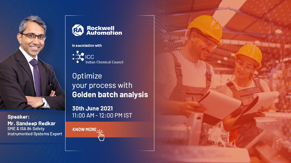 Join us at our upcoming webinar "Optimize your process with Golden batch analysis” in association with Indian Chemical Council  on 30th June 2021 at 11.00 AM - 12.00 PM IST to know more. #digitaltransformation #roklive 
Register here : oal.lu/l5X2X