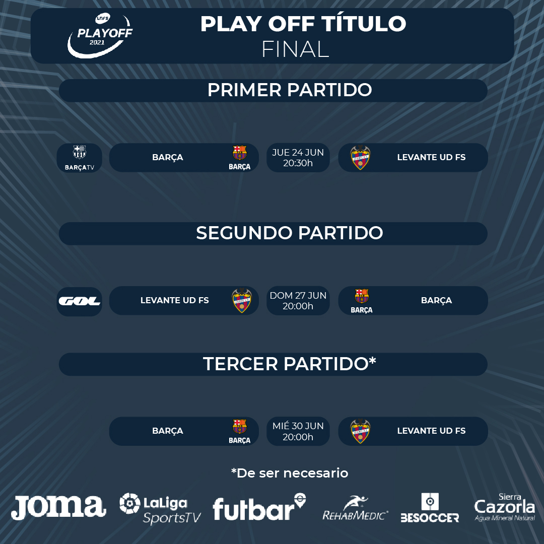 ⚔ ¡𝐇𝐨𝐲 es el día!

🏆 Arranca la 𝐅𝐢𝐧𝐚𝐥 del 𝐏𝐥𝐚𝐲 𝐎𝐟𝐟 

🆚 <a href="/FCBfutbolsala/">Barça Futbol Sala</a> - <a href="/LUDfutbolsala/">Levante UD FS</a>
⌚ 20:30 horas
📺 <a href="/FCBtv/">͏</a>  

#PlayOffLNFS #LigaFutsalProfesional
