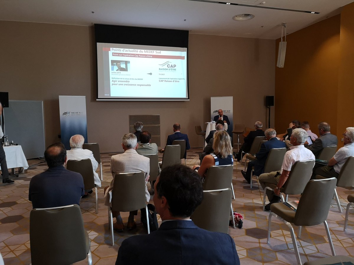 MEDEF_Sud's tweet photo. Le @MEDEF_Sud tient son #AssembléeGénérale ce matin à l'Hôtel Renaissance d'Aix-en-Provence.
👉 Au programme : vie statutaire, retour sur l'année 2020, projets à venir, #CapRaisondEtre2021, #FDNum, #Seminaire des #mandataires, #REF2021, #Colloque @armees_zone_sud, etc. https://t.co/QXIhD10DjK