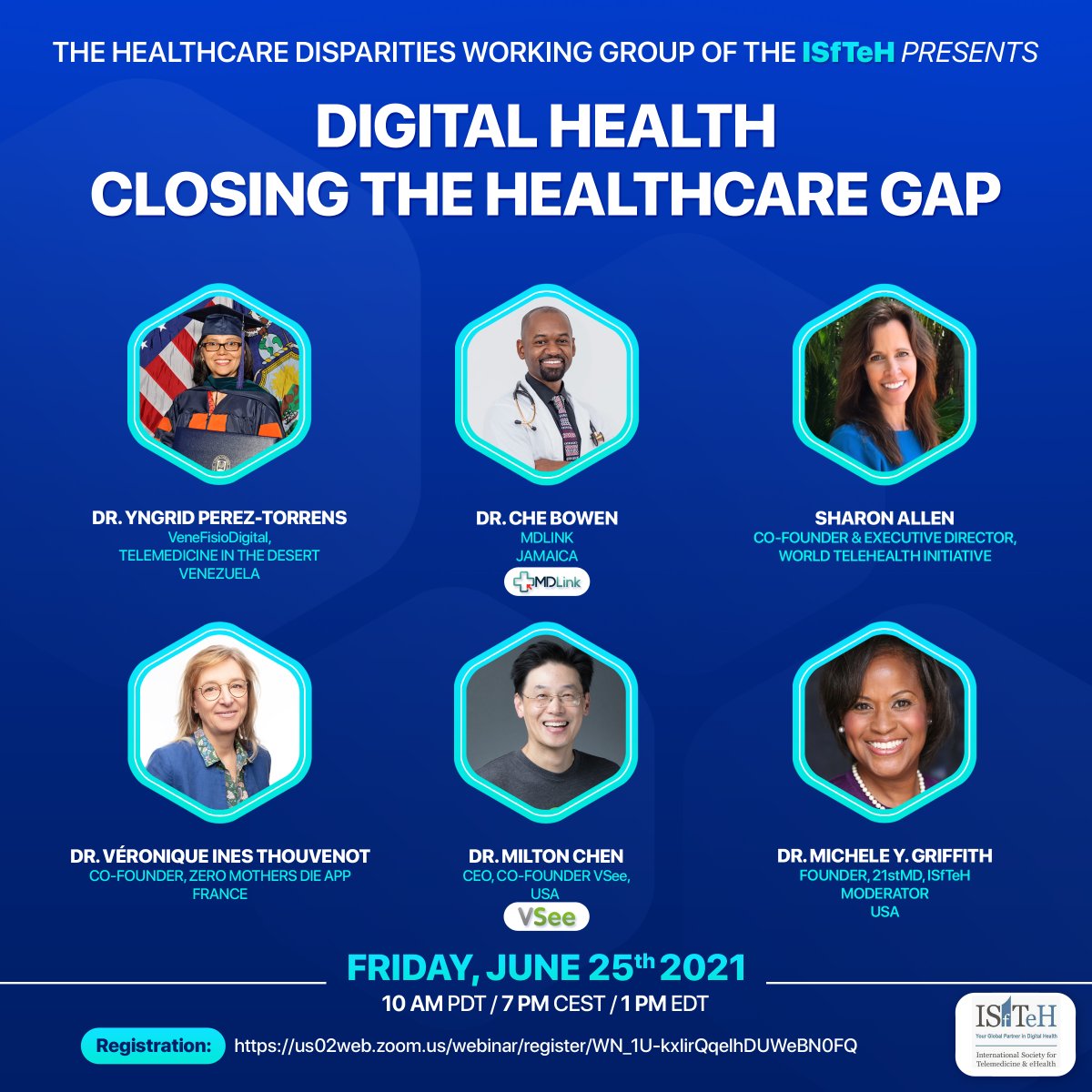 ISfTeH Healthcare Disparities Working Group presents "#DigitalHealth: Closing the Healthcare Gap". Practical views on use of digital health to improve access to care in underserved populations in USA, Africa, Caribbean and worldwide. June 25th. Register at us02web.zoom.us/webinar/regist…
