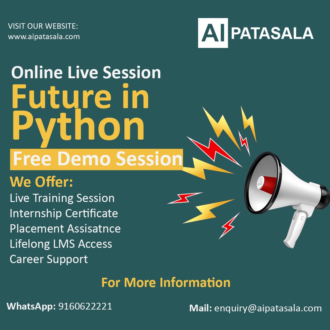 Ai Patasala On Twitter Register Now For The Free Online Demo Session On Future In Python Programming By Ai Patasala Register For Free Demo Session On Python Https T Co Ksy0kvgqax Aipatasala Python Pythonlearning Pythonprogramming
