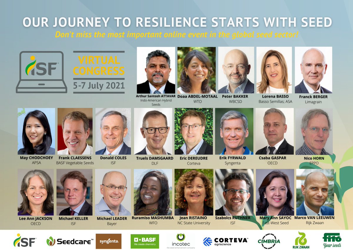 SeedFed's tweet image. Do not miss #ISFVirtual2021incredible lineup of featured speakers from the seed sector and beyond! Register now to watch all content from our sponsors and partners, &amp;amp; to engage with speakers &amp;amp; other attendees: congress.worldseed.org

#ISFVirtual2021 #journey2resilience