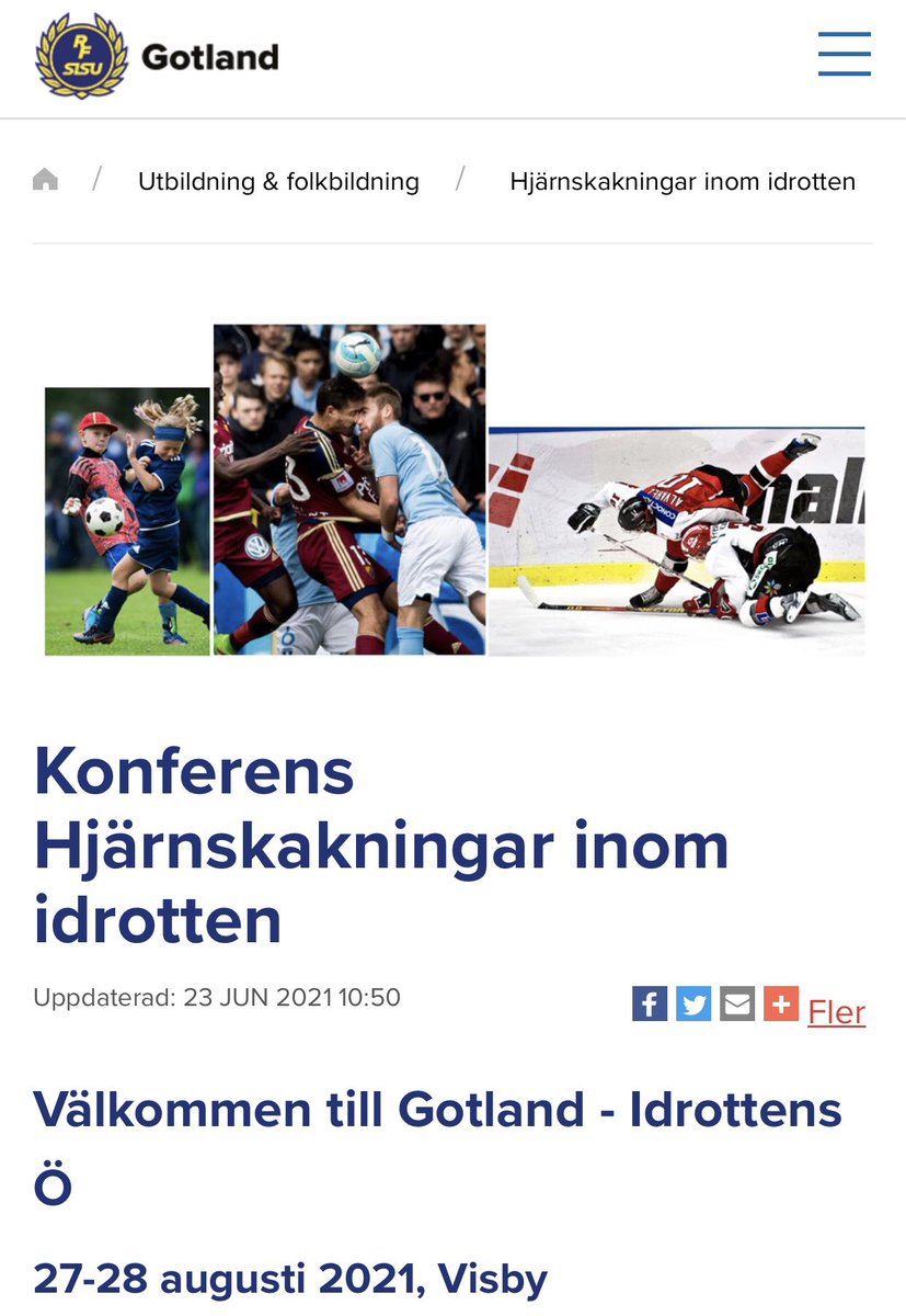 Fördjupningskurs om hjärnskakningar, går bra att följa online hemifrån, se mer information här: rfsisu.se/Gotland/utbild…
