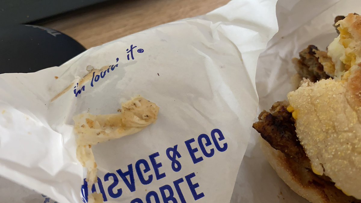 cromey7's tweet photo. @McDonalds just ordered a normal double sausage and egg McMuffin on my way home and nearly choked on a some chewed up tissue from inside the McMuffin! Absolutely revolting!!!!! https://t.co/b58gPEzlJn