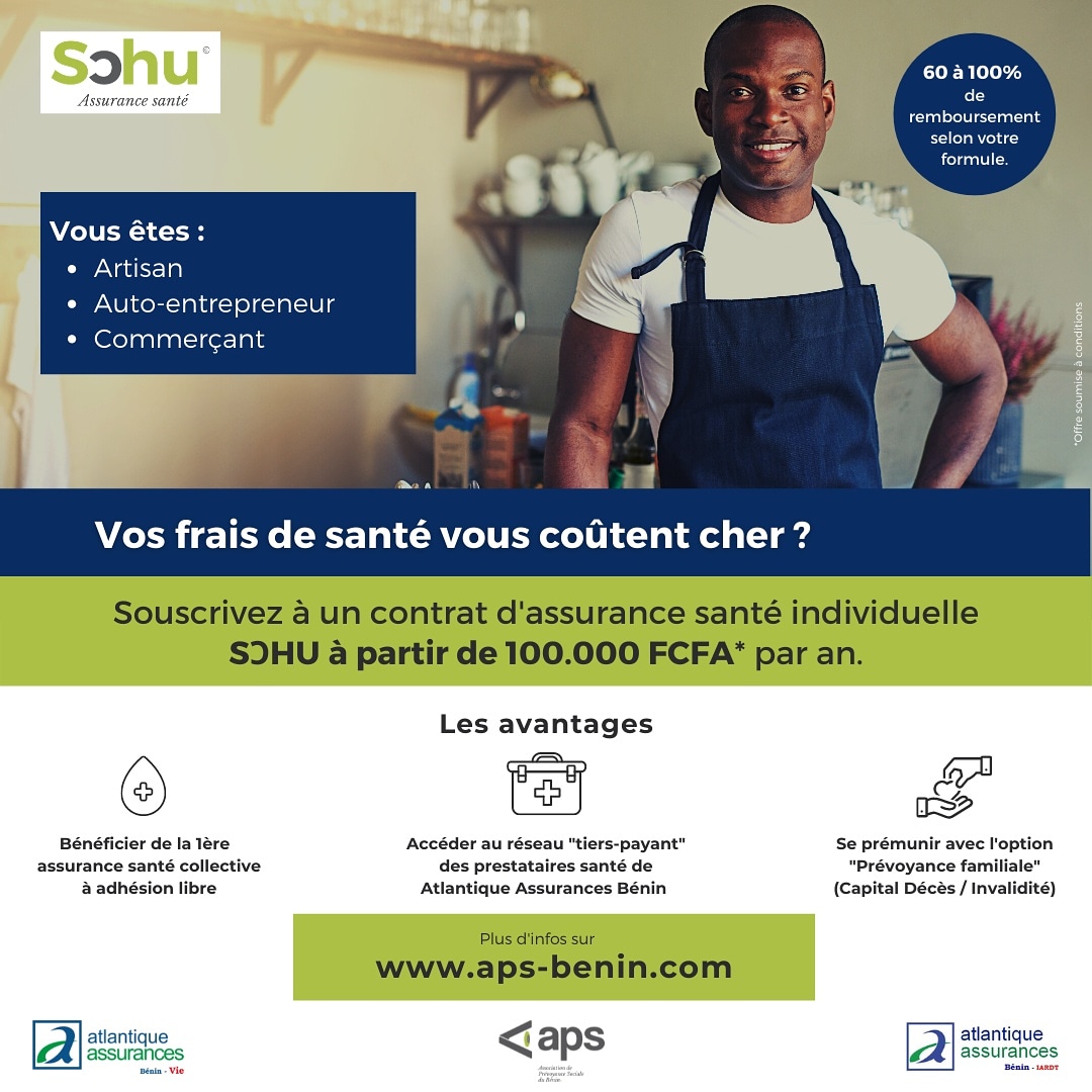 AABenin_iardt's tweet photo. Vous êtes artisan, auto-entrepreneur, commerçant? Vos frais de santé vous coûtent cher? Rejouissez-vous désormais. 

À partir de 100.000  FCFA/an, souscrivez à un contrat d'assurance santé individuelle SƆHU https://t.co/BCeWhdN7UK