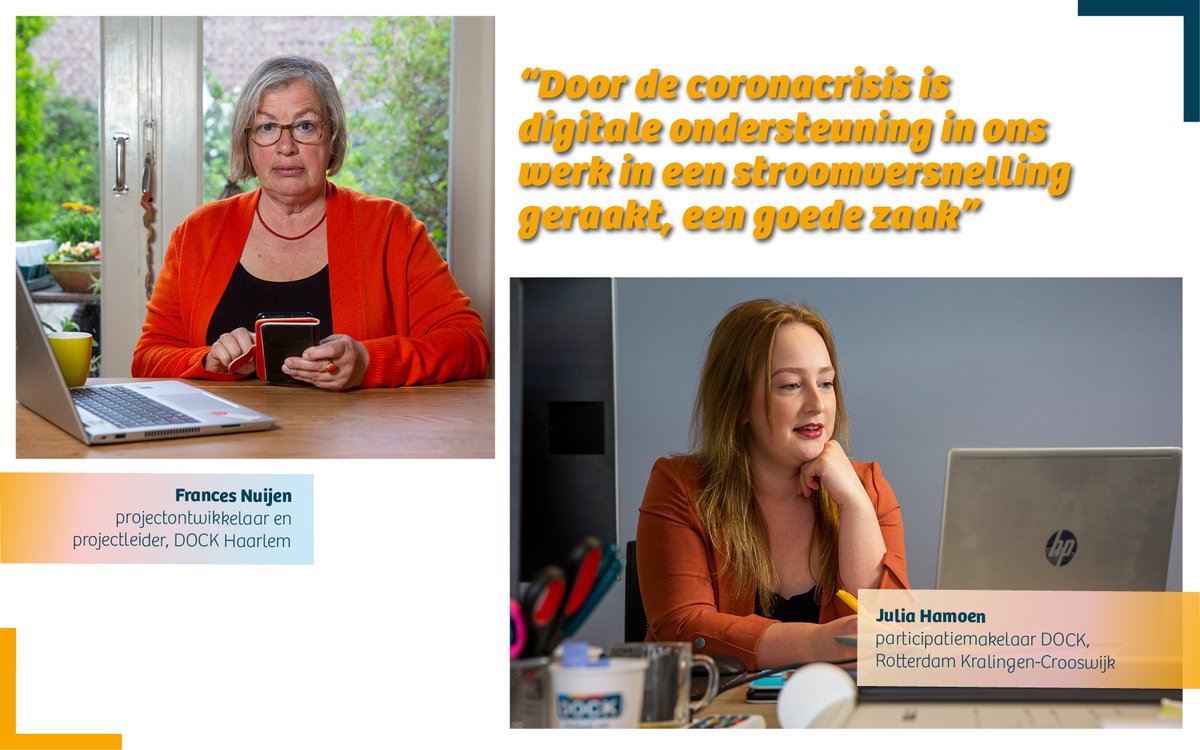 StichtingDOCK's tweet photo. "Door de #coronacrisis is digitale ondersteuning in ons werk in een stroomversnelling geraakt, een goede zaak." Lees het gehele interview met #dock collega's in ons #jaarverslag2020. 
👉🏽 https://t.co/ed2zHcVjyd https://t.co/Dcr1YKuXKx